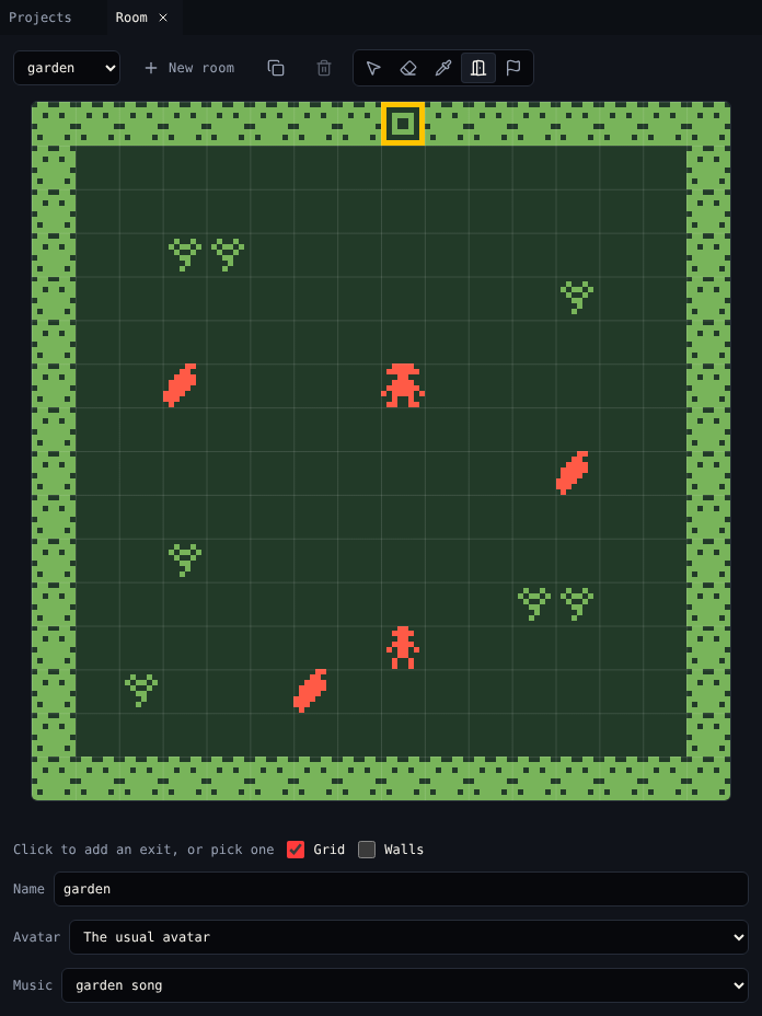Room with the Exit tool and the gate cell outlined